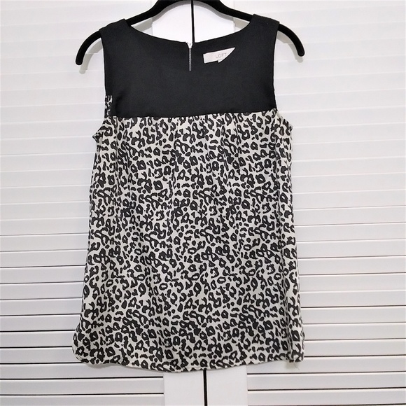 Loft Sleevless Animal Print Back Zip Baby Doll Top - Picture 1 of 6